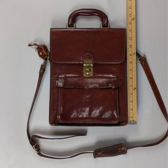 Vintage 1980s ConteMax Italian Leather Crossbody Bag Handmade Lock & Key Brown - Picture 2 of 15